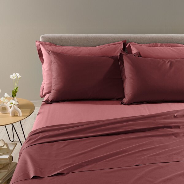 Completo Lenzuola In Cotone Vita Double Singolo Primanatura Tinta Unita Bordeaux Caleffi
