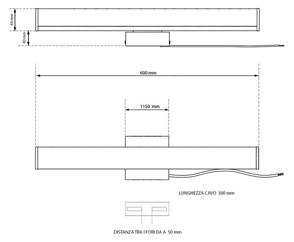 Lampada LED da Specchio 60cm 15W Cromata IP54 - da Muro Colore Bianco Naturale 4.000K