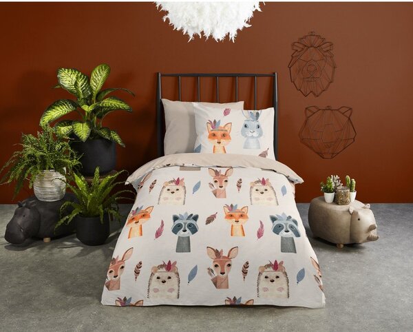 Set copripiumino e federa da bambini marrone/beige in cotone per letto singolo 140x200 cm Rave – Good Morning