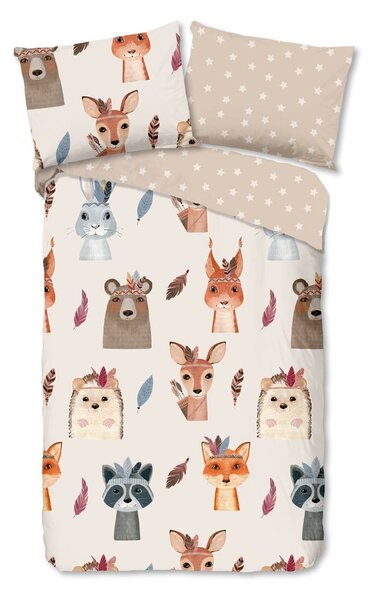 Set copripiumino e federa da bambini marrone/beige in cotone per letto singolo 140x200 cm Rave – Good Morning
