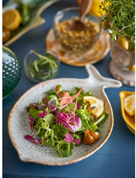 Piatto da portata blu e beige in gres Fleur – Bloomingville