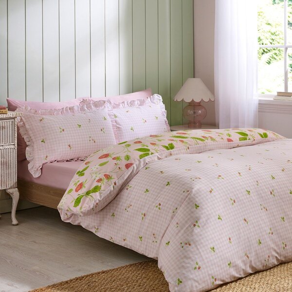 Set copripiumino e federa rosa per letto singolo 135x200 cm Strawberry Frills – Catherine Lansfield