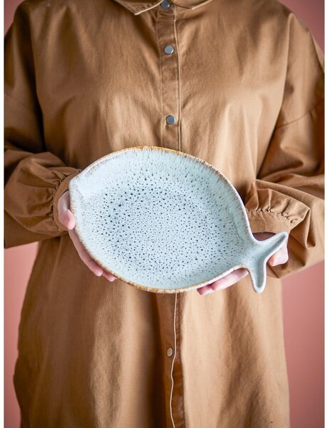 Piatto da portata blu e beige in gres Fleur – Bloomingville