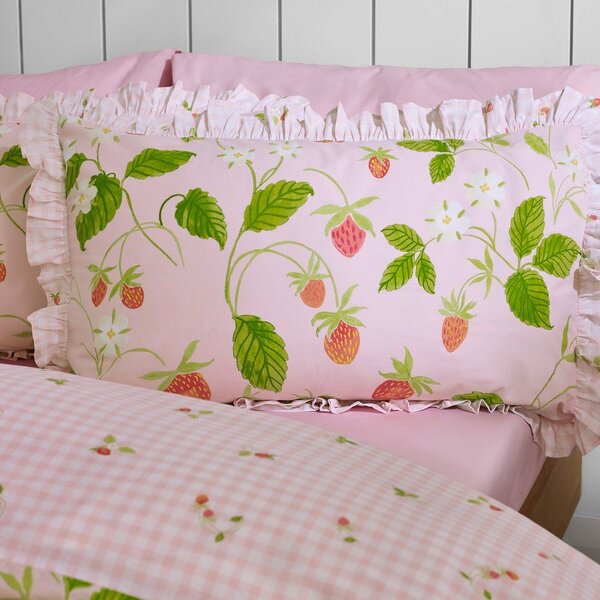 Set copripiumino e federa rosa per letto singolo 135x200 cm Strawberry Frills – Catherine Lansfield