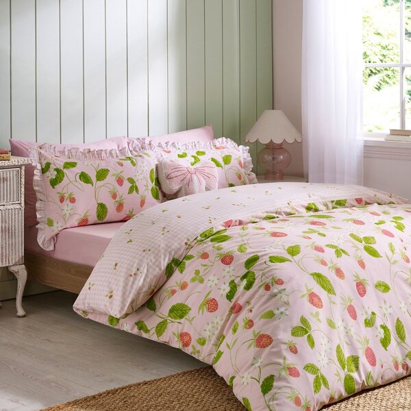 Set copripiumino e federa rosa per letto singolo 135x200 cm Strawberry Frills – Catherine Lansfield