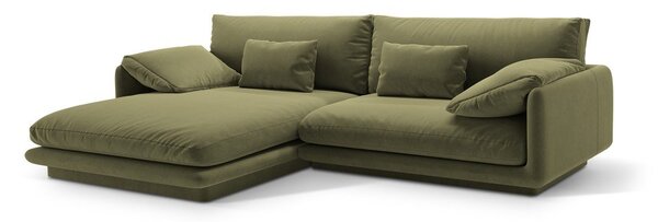 Divano angolare in verde chiaro (con penisola a sinistra/con chaise lounge) con rivestimento in velluto Torino – Micadoni