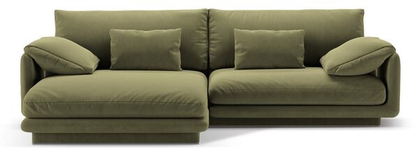 Divano angolare in verde chiaro (con penisola a sinistra/con chaise lounge) con rivestimento in velluto Torino – Micadoni