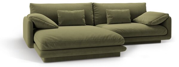 Divano angolare in verde chiaro (con penisola a sinistra/con chaise lounge) con rivestimento in velluto Torino – Micadoni