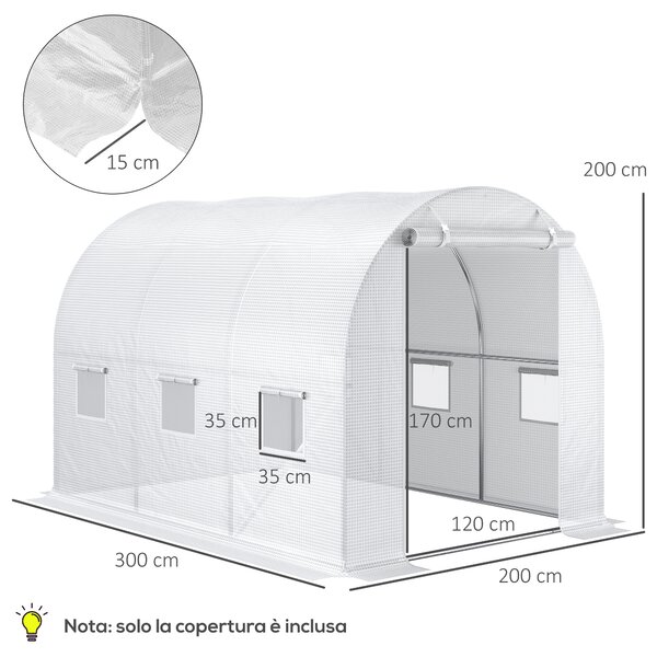Outsunny Telo Serra in PE con 6 Finestre, Porta Avvolgibile e Bordi Interrati, 3x2x2 m, Bianco | Aosom Italy