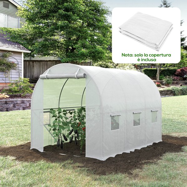 Outsunny Telo Serra in PE con 6 Finestre, Porta Avvolgibile e Bordi Interrati, 3x2x2 m, Bianco | Aosom Italy