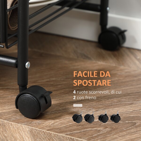 HOMCOM Carrello Cucina 2 Cesti Estraibili Metallo, Ripiani in Legno Truciolato, Ganci Laterali, 40x38x111cm - Versatile|Aosom
