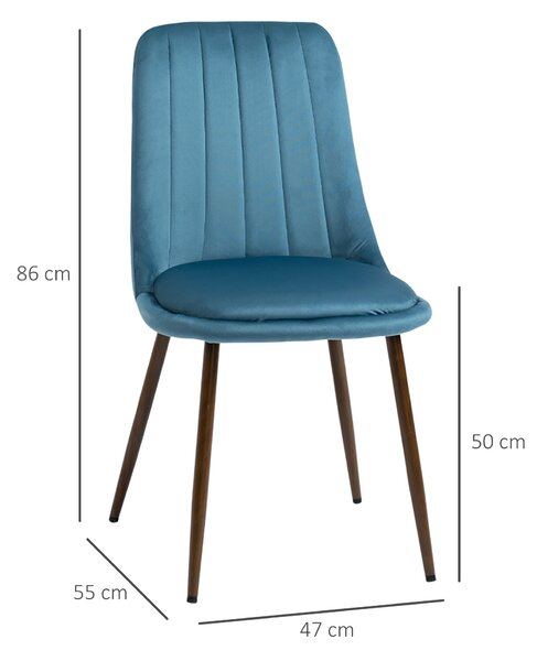 HOMCOM Sedie da Cucina Imbottite, Set 4 Pezzi in Poliestere e Acciaio, 47x55x86 cm, Blu|Aosom