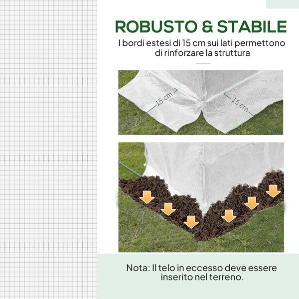 Outsunny Telo Serra in PE con 6 Finestre, Porta Avvolgibile e Bordi Interrati, 3x2x2 m, Bianco | Aosom Italy