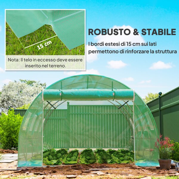 Outsunny Telo Serra in PE con 8 Finestre, Porta Avvolgibile e Bordi Interrati, 4x3x2 m, Verde | Aosom Italy