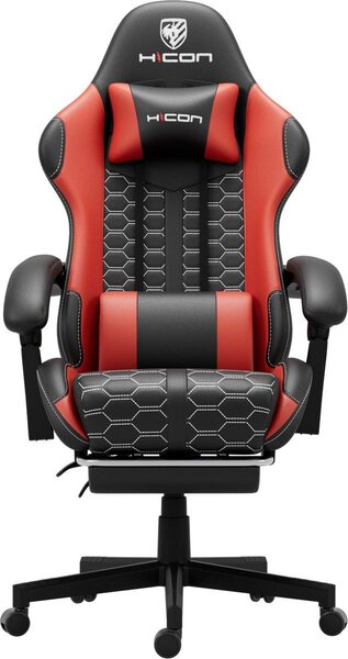 HICON Sedia da gioco Lambeth - Ergonomica - Sedia da gioco - Sedia da ufficio - Regolabile - Sedie da gioco - Sedia da corsa - Sedia da gioco - Nero/Rosso