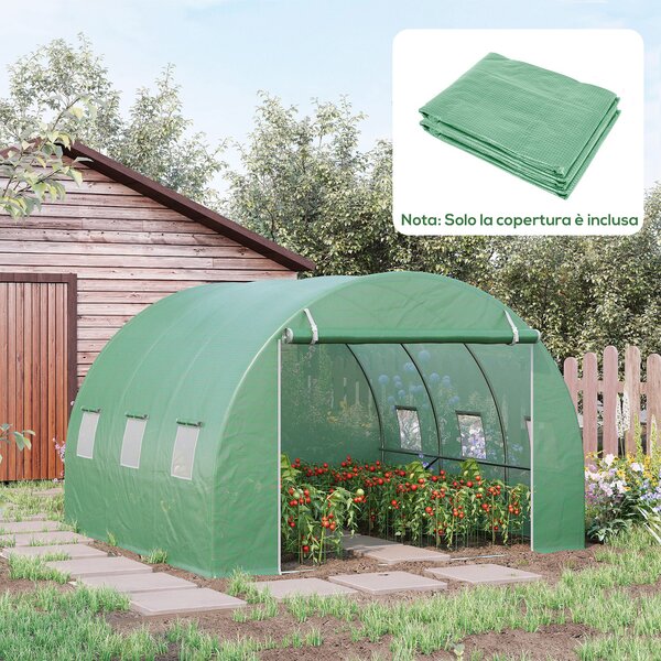 Outsunny Telo Serra in PE con 6 Finestre, Porta Avvolgibile e Bordi Interrati, 3x3x2 m, Verde | Aosom Italy