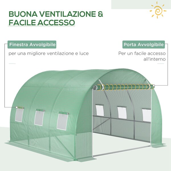 Outsunny Telo Serra in PE con 6 Finestre, Porta Avvolgibile e Bordi Interrati, 3x3x2 m, Verde | Aosom Italy