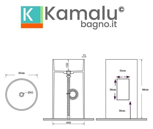 Kamalu lavabo a terra freestanding colore opaco bianco mil-fb