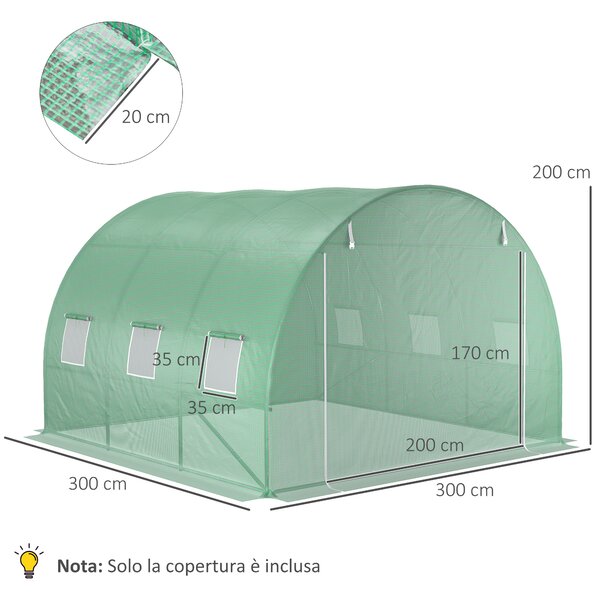 Outsunny Telo Serra in PE con 6 Finestre, Porta Avvolgibile e Bordi Interrati, 3x3x2 m, Verde | Aosom Italy