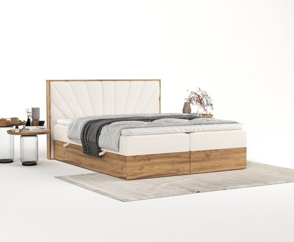 Letto boxspring con contenitore in crema-naturale 140x200 cm Asahi - Maison de Rêve