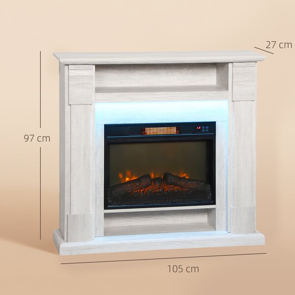 HOMCOM Camino Elettrico 1800W con Effetto Fiamma Regolabile e Telecomando, Ripiano e Timer, 105x27x97 cm, color Legno | Aosom Italy