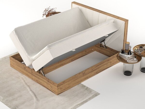 Letto boxspring con contenitore in crema-naturale 140x200 cm Asahi - Maison de Rêve