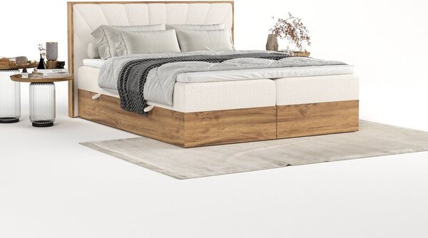 Letto boxspring con contenitore in crema-naturale 140x200 cm Asahi - Maison de Rêve