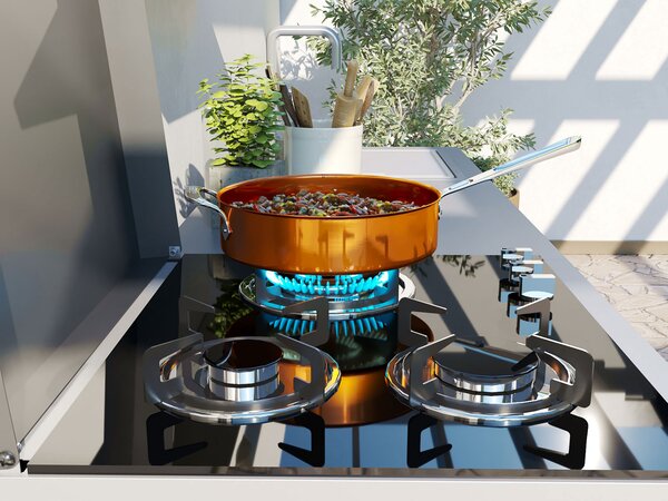 Mobile Cucina 3 Fuochi a Gas 60,7x60,7x100 cm con Armadietto Sotto e Coperchio in Acciaio e Vetro Nero