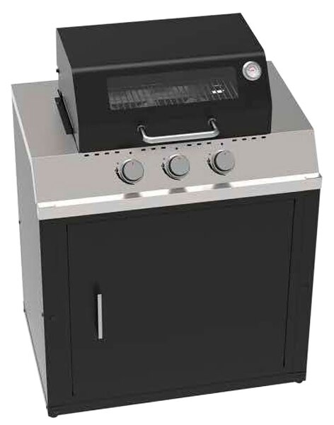 Mobile Cucina Barbecue a Gas 90,2x60,7x94 cm con 3 Fuochi e Armadietto in Acciaio Nero