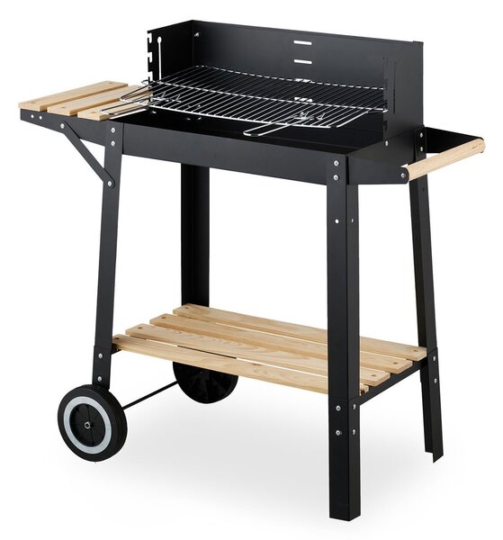 Barbecue a Carbone Sebastian 87x42x82 cm con Griglia in Acciaio Inox e Coperchio Nero