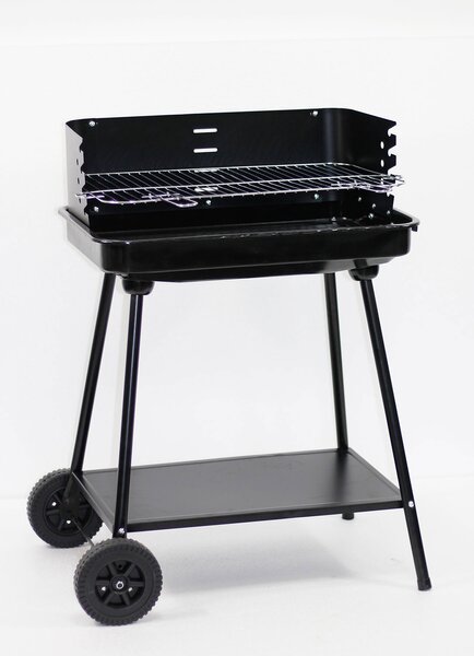 Barbecue a Carbone Baltasar 58x38x82 cm con Griglia in Acciaio Inox e Paravento Nero