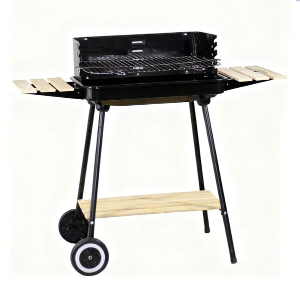 Barbecue a Carbone Esteban 104x46x88,5 cm con Griglia in Acciaio Inox e Paravento Nero