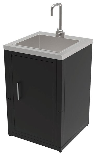 Mobile Cucina Lavello da Esterno 60,7x60,7x94 cm Vasca Ampia con Rubinetto e Tagliere in Acciaio Inox Nero
