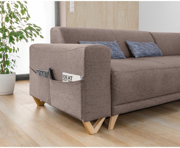 Divano angolare marrone allungabile e con contenitore (con penisola a destra/a L) Classy Sophie – Miuform