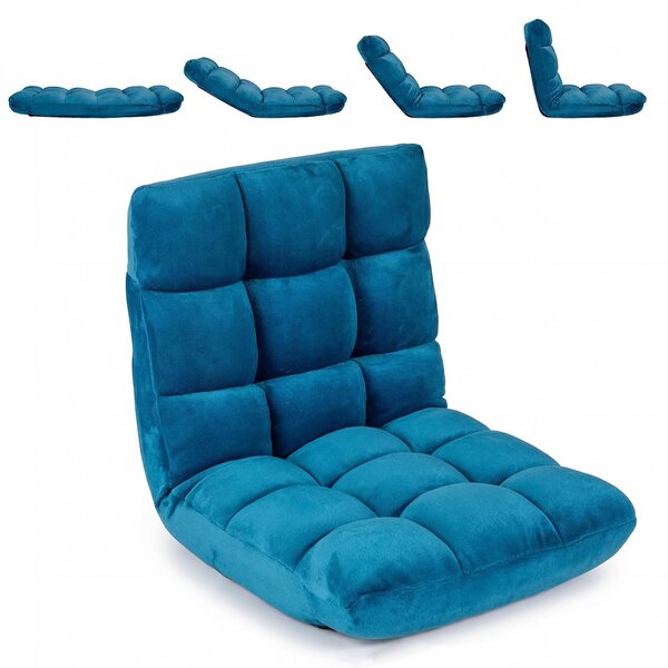 KOMFOTTEU: Sedia a pavimento, poltrona da terra con schienale regolabile (blu pavone) | Divano a pavimento pieghevole, poltrona relax imbottita con funzione relax, sedia da meditazione, sedia da pavimento per la casa e il tempo libero