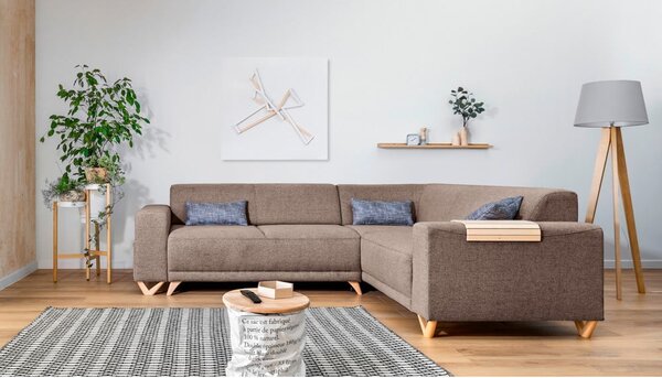 Divano angolare marrone allungabile e con contenitore (con penisola a destra/a L) Classy Sophie – Miuform