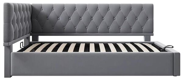 Divano letto - 90 x 190 cm - Spazio contenitore con sistema idraulico - Rivestimento in velluto - Senza materasso - Grigio