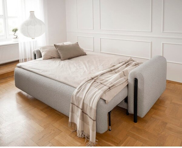 Divano greige allungabile/con contenitore e rivestimento in bouclé 244 cm Arcadova – ELTAP