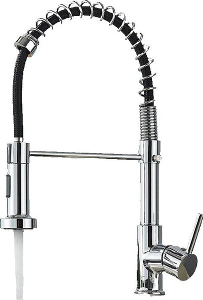 KLARWERK® Bernd | Rubinetto per cucina professionale, cromato, con meccanismo a molla | Miscelatore per cucina in acciaio inossidabile argentato | Miscelatore girevole a 360° | Adatto per alta pressione, 2 attacchi