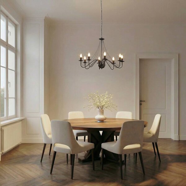 Lampadario Malbo, nero, metallo, a 8 luci, E14 Malbo HELAM, dimmerabile, Nero, Soggiorno / Sala da pranzo, Metallo, Moderno