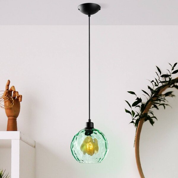 Lampada a sospensione in vetro Benek Opviq, dimmerabile, Verde, Soggiorno / Sala da pranzo, Vetro, Giovanile, Lampada a sospensione