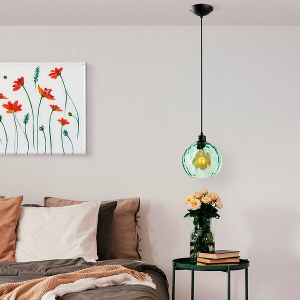 Lampada a sospensione in vetro Benek Opviq, dimmerabile, Verde, Soggiorno / Sala da pranzo, Vetro, Giovanile, Lampada a sospensione