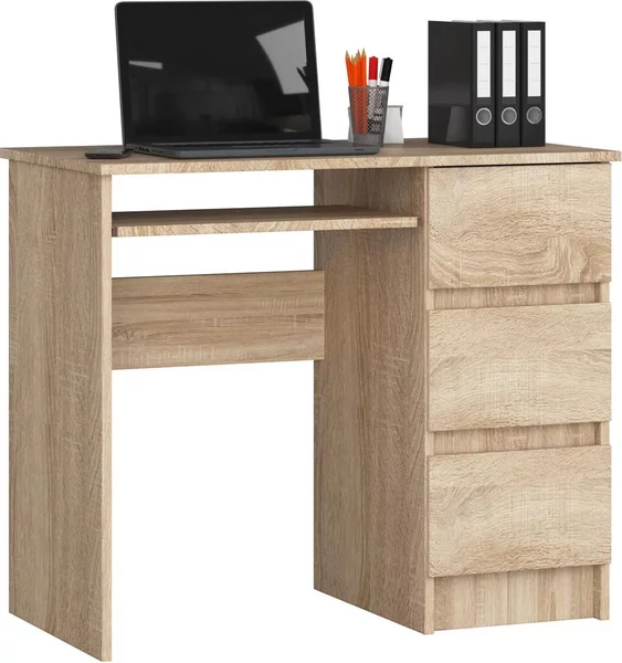 Scrivania ad angolo A-6 in rovere Sonoma con spazio di archiviazione e 3 cassetti