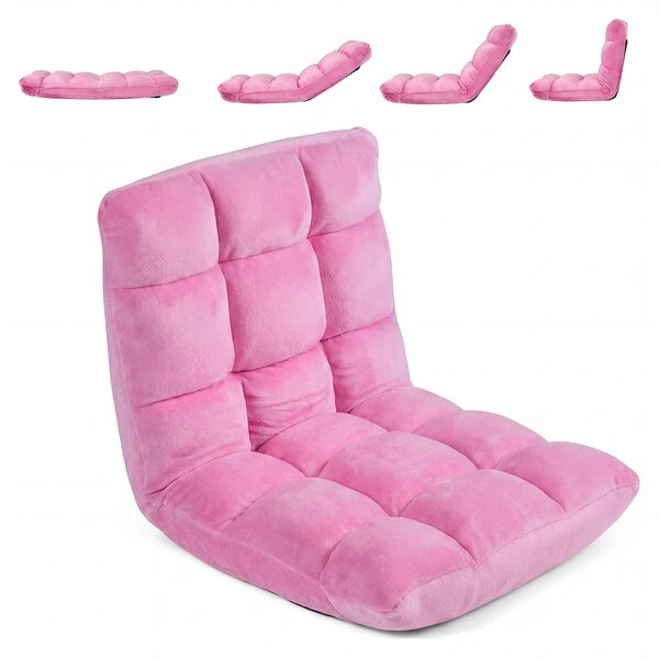 KOMFOTTEU: Sedia a pavimento, poltrona da pavimento con schienale regolabile (rosa) | Divano a pavimento pieghevole, poltrona relax imbottita con funzione reclinabile, sedia da meditazione, sedia da pavimento per la casa e il tempo libero