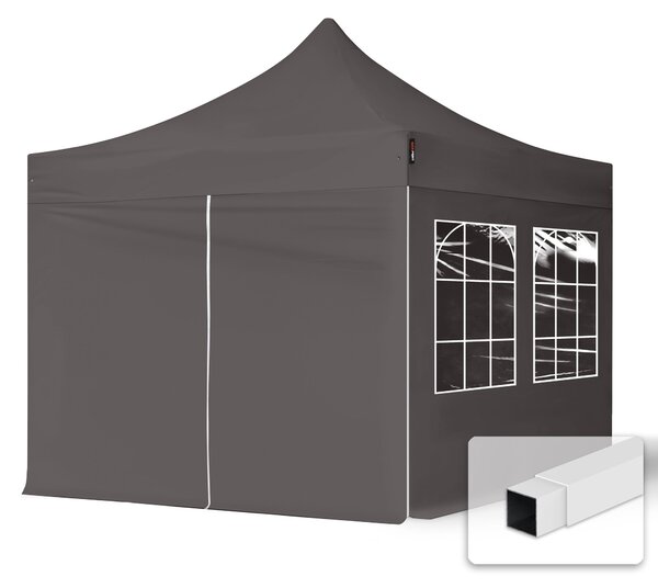 TOOLPORT 3x3m gazebo pieghevole con laterali (finestre), ECONOMY acciaio, grigio scuro