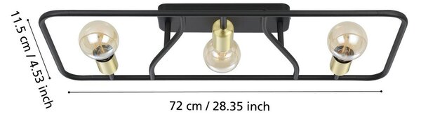 Eglo 900367 MESSINARO E27 tripla plafoniera 720x280mm ottone spazzolato nero