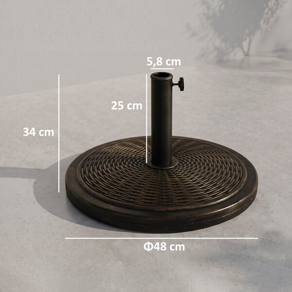 Outsunny Base per Ombrellone in Cemento e Plastica da 14kg con Effetto Rattan Ø48x34cm, Bronzo|Aosom