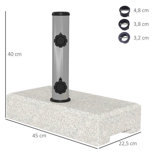 Outsunny Base per Ombrellone da Giardino 25kg per Pali da Ø32mm, Ø38mm e Ø48mm, in Granito e Acciaio Inox, 45x22.5x40 cm, Grigia|Aosom
