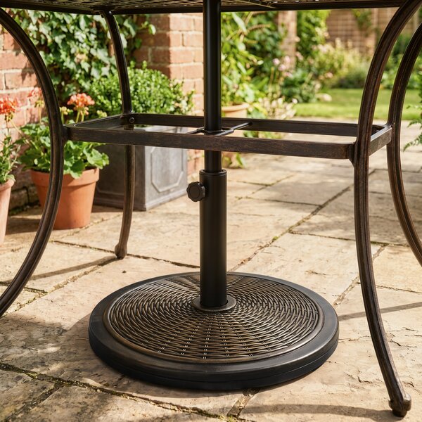 Outsunny Base per Ombrellone in Cemento e Plastica da 14kg con Effetto Rattan Ø48x34cm, Bronzo|Aosom