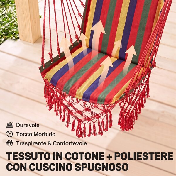 Outsunny Amaca Sedia Sospesa in Poliestere, Colorata, 100x60x100cm|Aosom